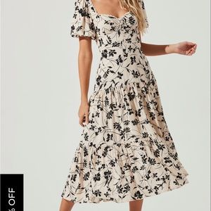 Astr Black and Cream Floral Midi Dress